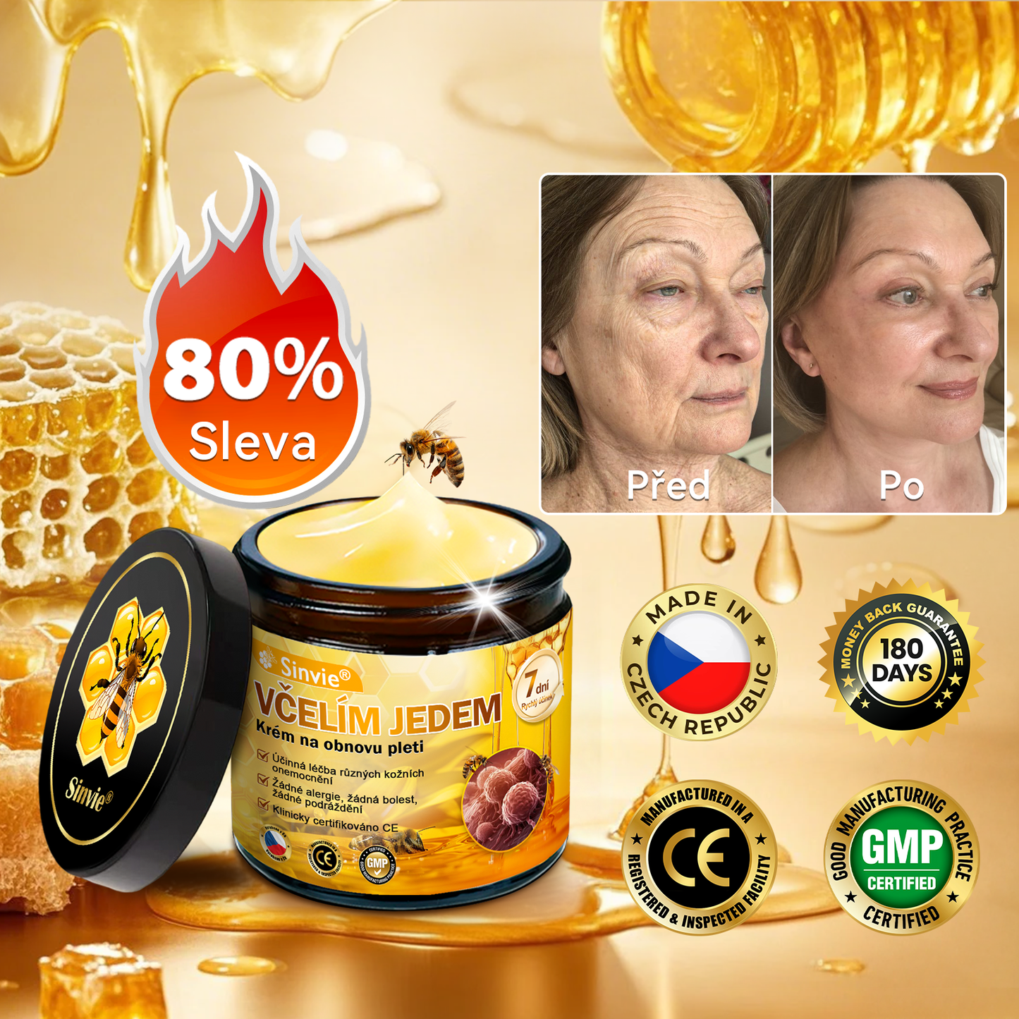 💛 Sinvie® Krém na obnovu pleti s včelím jedem ✅CE schváleno 👨⚕ Doporučeno dermatology - 50ml