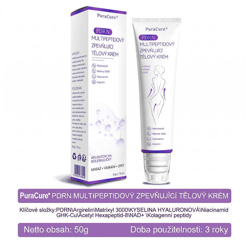 🇨🇿🇨🇿🇨🇿  PuraCure® PDRN multipeptidový masážní tělový krém s roll-on aplikátorem ✨Anti-age péče • Hydratace • Zpevnění • Lifting • Regenerace • Sjednocení tónu pokožky