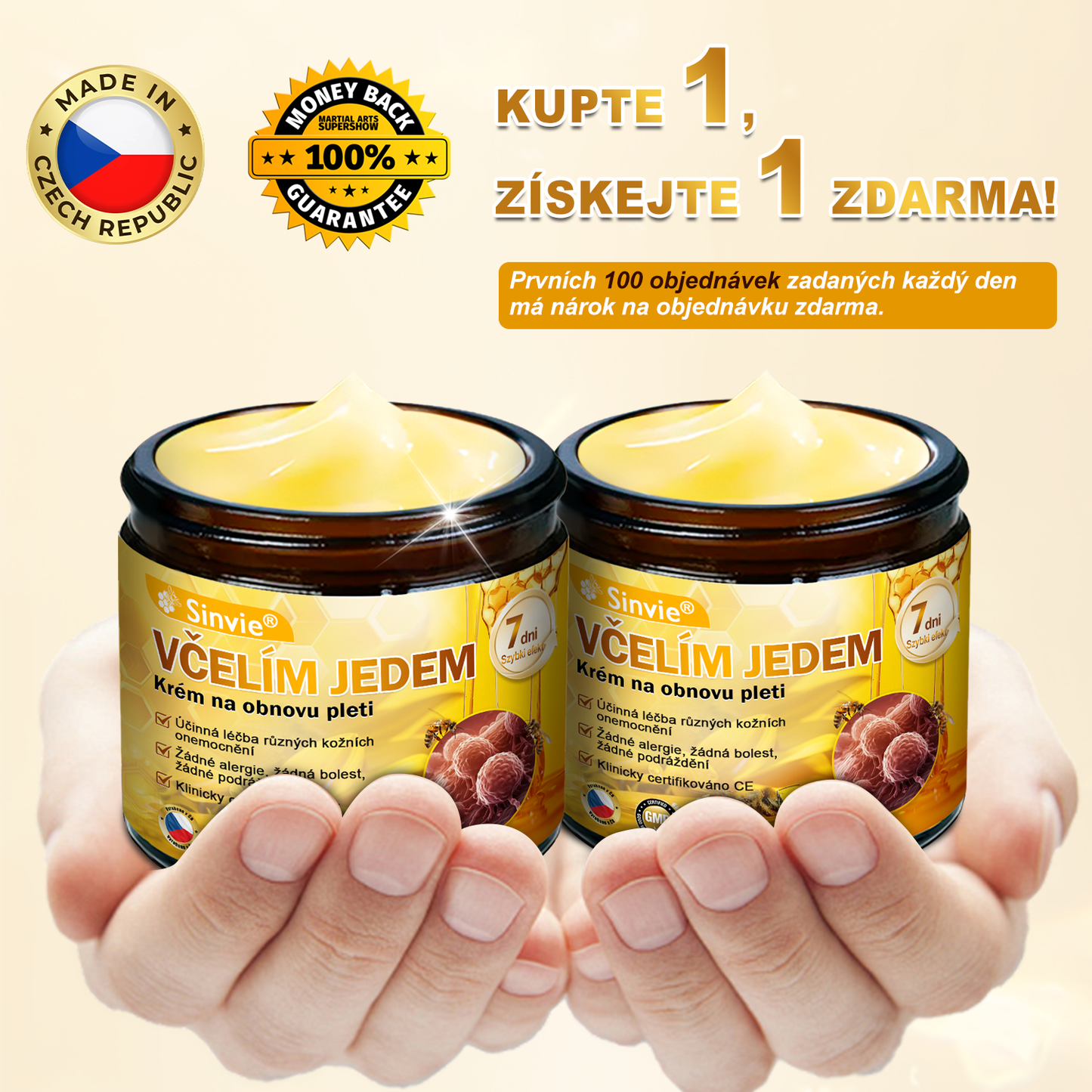 💛 Sinvie® Krém na obnovu pleti s včelím jedem ✅CE schváleno 👨‍⚕ Doporučeno dermatology - 50ml