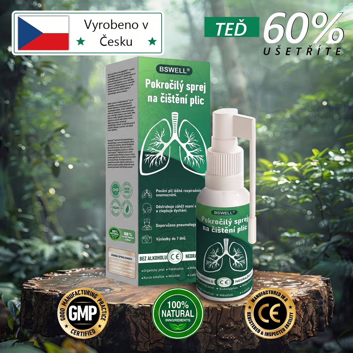 🍀BSWELL® Pokročilý sprej na čištění plic -✅ Podporuje zdraví plic, průdušek a dutin, napomáhá zdraví dýchacího systému a usnadňuje dýchání.